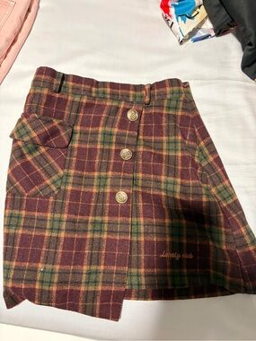 Lonely Club Burgundy & Olive Plaid Mini Skirt